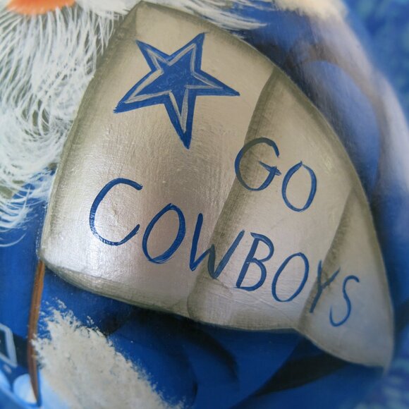 Vintage Hand Painted Signed "Go Cowboys" Big Gourd Blue Santa With The Ball - Picture 3 of 11